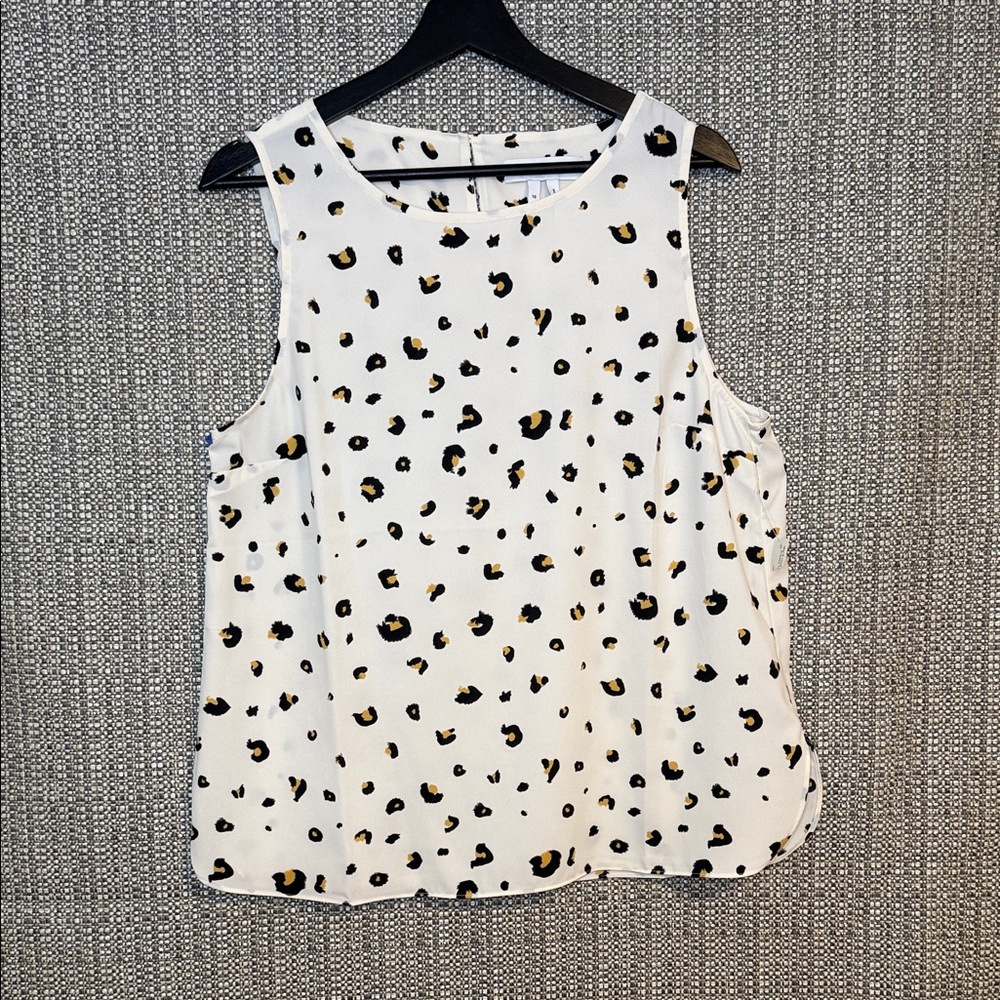 Lark & Ro Women's Sleeveless Tank Blouse Beige With Leopard Print, Size 10 NWT